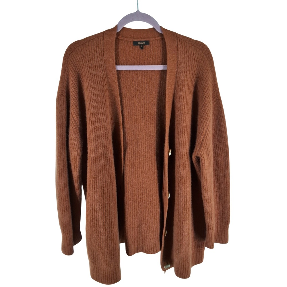 Quince 100% Mongolian Cashmere Cardigan Sweater Chestnut Brown L